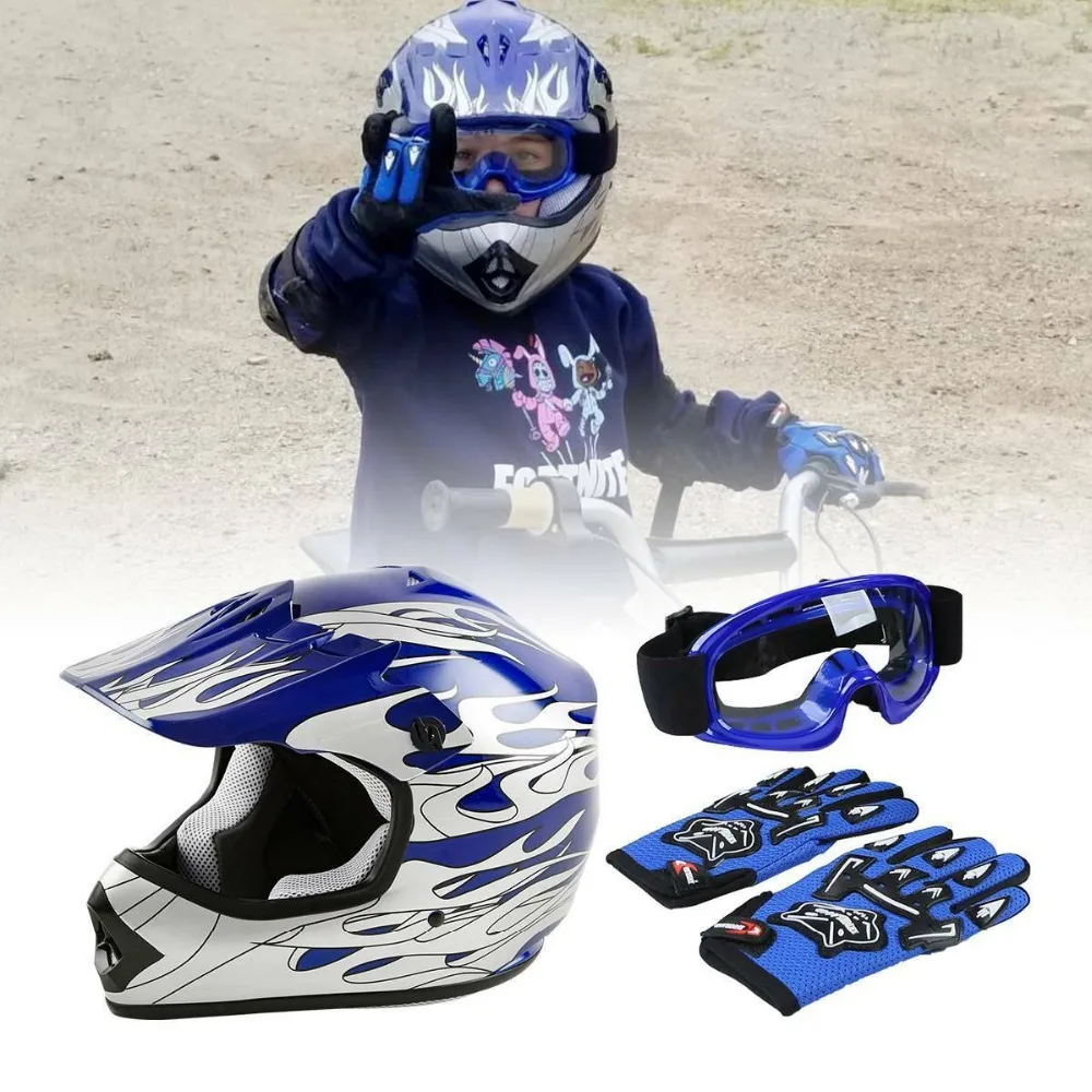 Motorcycle DOT Sports Safty Helmet Youth Kid Child Red Spider Net Dirt Bike Motocross ATV Helmet Goggles+Gloves S~XL full face