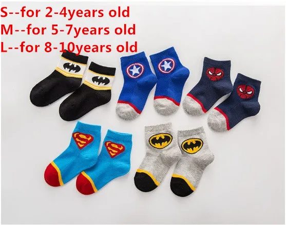 as picture-5pairs 5 пар/лот, детские носки для костюмов «Супермен», «Бэтмен», «Человек-паук», «флэш», «Капитан Америка», хлопковые носки с накидкой для мальчиков и девочек - Цвет: as picture-5pairs