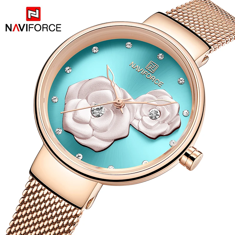 

NAVIFORCE Luxury Ladies Watch Fashion Creative 3D Rose gold Women Wrist watches Steel Strap Waterproof Clock Relogio Feminino