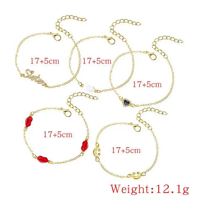 AOMU корейский модный браслет в форме сердца многоярусный браслет цепочка браслет в форме губ Письмо Стразы браслет для женщин ювелирные изделия
