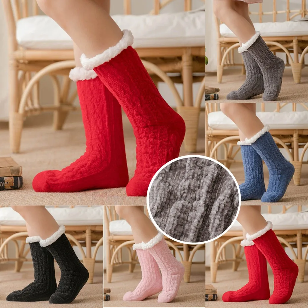 Носки женские Харадзюку зимние хлопковые плотные Нескользящие тапочки забавные skarpetki calcetines