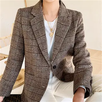 

Fashion plaid suit fall / winter high quality loose casual small suit jacket women retro woolen plaid suit women Blazers New