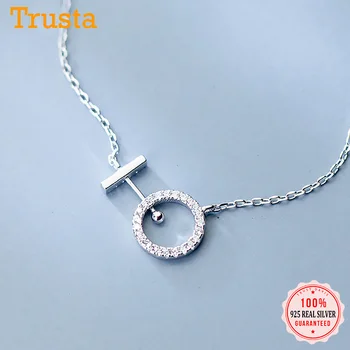 

Trustdavis Real 925 Sterling Silver Geometric Round Stick CZ Pendant Short Clavicle Necklace For Women Fine Jewelry Gift DA1706