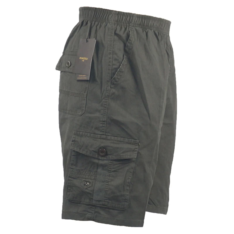 Summer 100% Cotton Men's Short Pants Casual Cargo Shorts Men Camouflage Baggy Elastic Waist Plaid Plus Size Male Short Big Size 5