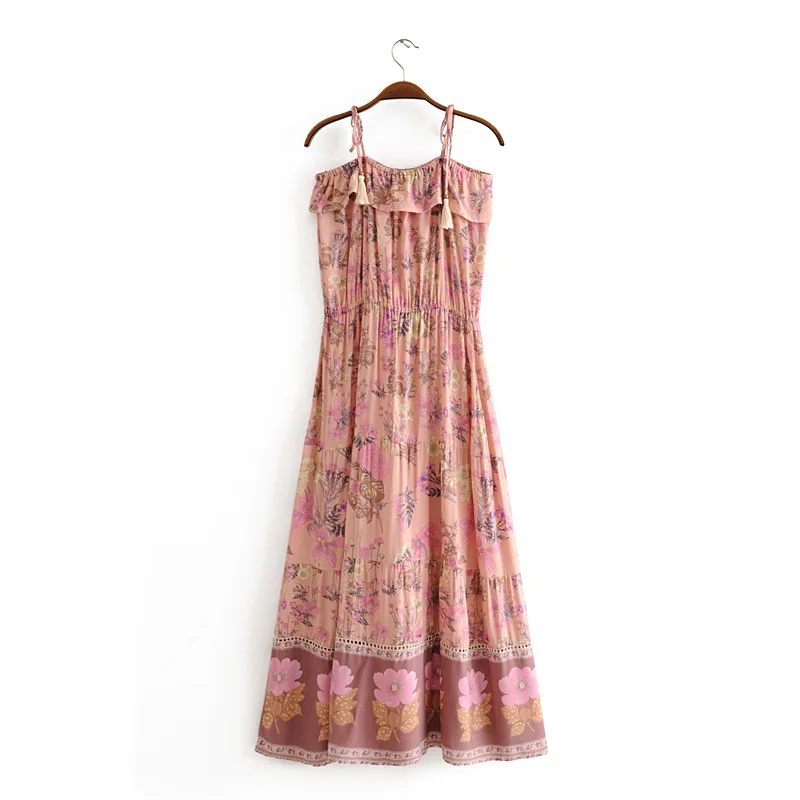 

2019 Autumn Europe And America WOMEN'S Dress New Style Cotton Joint Lace Copper Cylinder Tassels Strapped Dress 8374