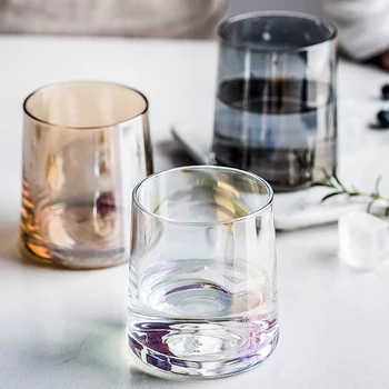 

Europe Colorful Ion-plated Glass wine glass High quality whiskey glass Artificial blowing Transparent Water cup party Drinkware