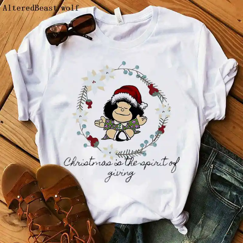 Immagini Natale Mafalda.Di Natale Tshirt Carino Mafalda Stampa Delle Donne Breve Del Manicotto Delle Parti Superiori Delle Ragazze Casual T Shirt Di Moda O Neck T Shirt Harajuku Vestiti Di Bianco Aliexpress