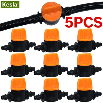 

5PCS Mini Valve with 4/7mm Hose Garden Irrigation Barbed Water flow control valve Agriculture tools Drip Irrigation Fittings