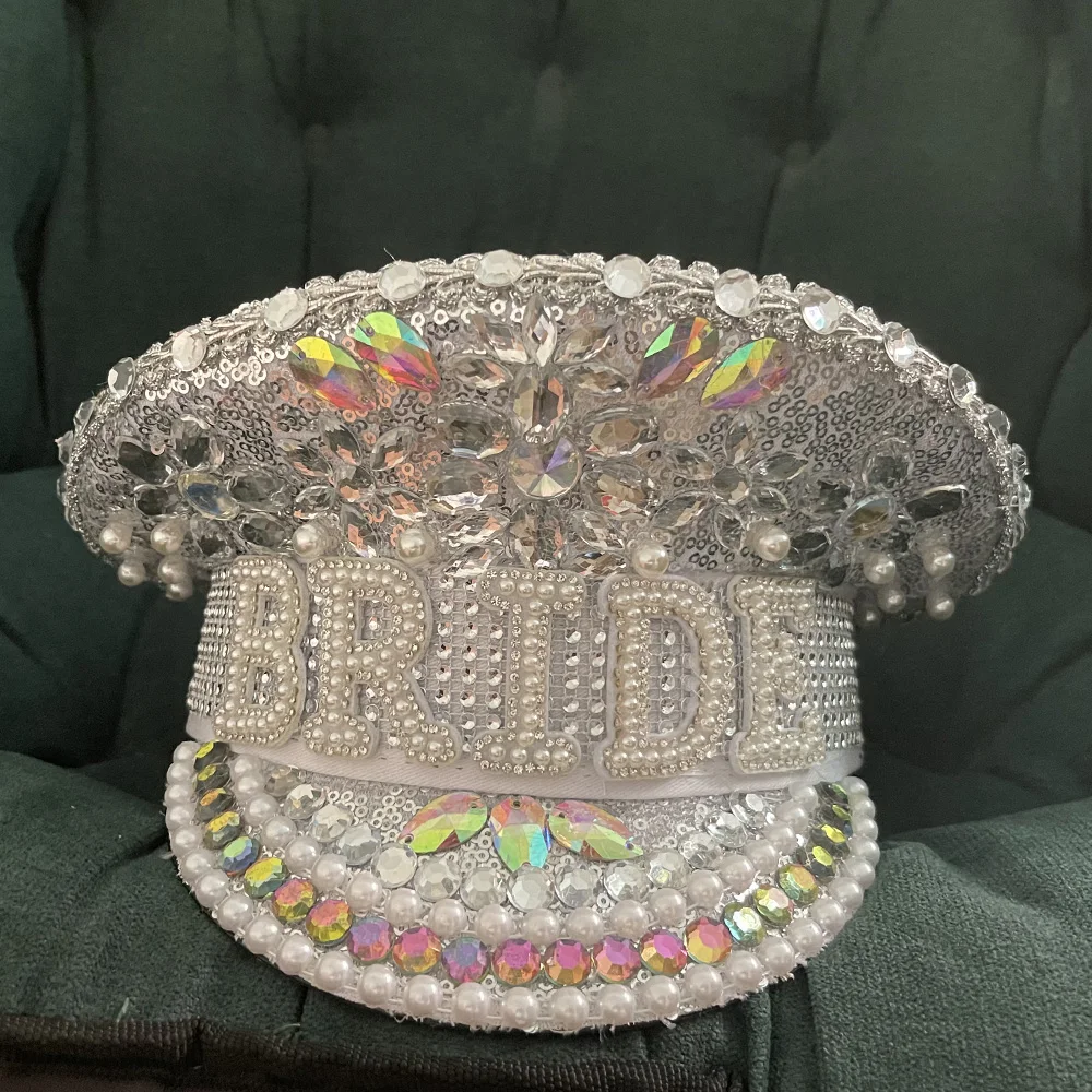 Women Sequin Burning Silver Bride Military Hat Handmade Sailor Captain Sergeant Hat Birthday Festival Part sailor hat women hats yacht captain hat women military hat
