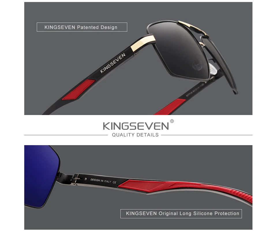 KINGSEVEN Aluminum Men's Sunglasse Polarized Lens Brand Red Design Temples Sun glasses Coating Mirror Glasses Oculos de sol 7719