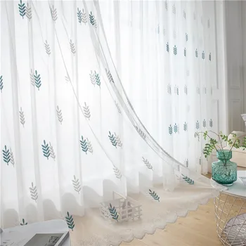 

Modern Sheer Curtain for Living Room Leaves Pattern Lace Net Tulle fabric Drape Curtain Pastoral Kitchen Custom Made X204#40
