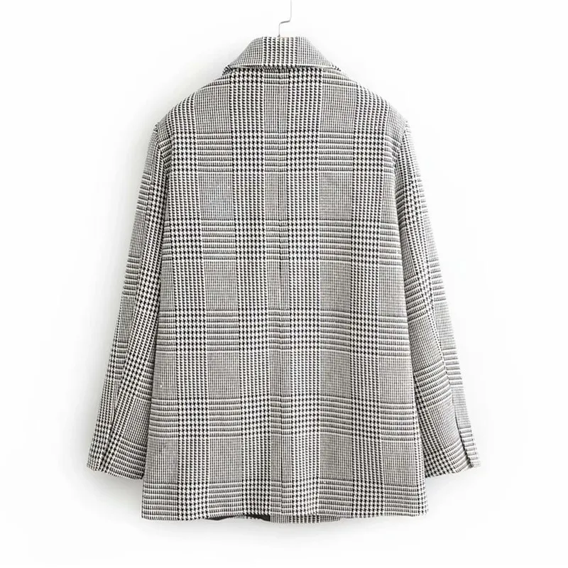 Plaid double breasted ladies blazer Long sleeve casual office ladies blazer coat Button streetwear women blazers jacket