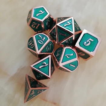 

Metal Dice D4 D6 D8 D10 D% D12 D20 with Black Soft Drawstring Pouch for DnD RPG Board Games red & Green