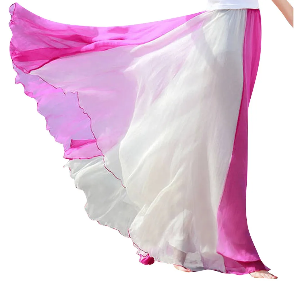 Модная женская длинная юбка солнышко, шифоновая юбка в стиле бохо, высокая талия, длинные юбки для женщин - Цвет: PK