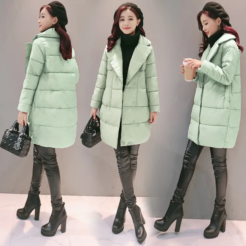 

2018 Winter Mid-length Long Sleeve Thick Suit Collar Double Breasted Cotton-padded Clothes