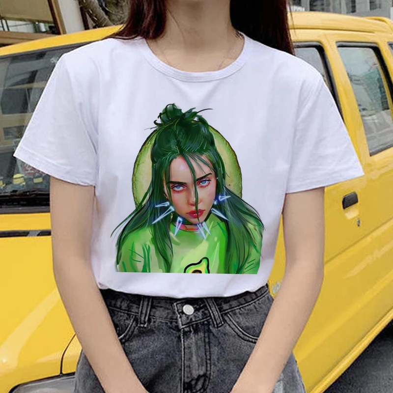 Новая футболка Billie Eilish Harajuku, женская футболка с забавным мультяшным принтом I Am Bad Guy Ullzang, 90 s, графическая футболка, эстетический Топ, футболки для женщин