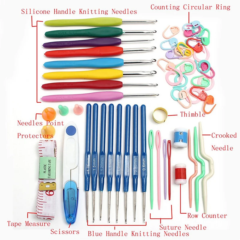 

Sewing Crochet Hook Sets Plastic Handle Stainless Steel Yarn Knitting Needles Hooks Handcrafts Tool Set