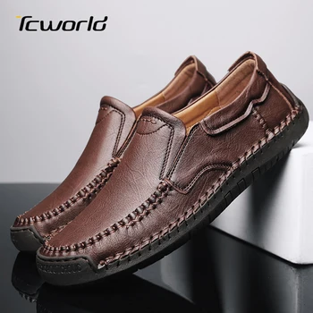 

Large Size Loafers Men's Casual Business Shoes Zapatos De Hombre Flat Slippers Handmade Leather Lazy Driving Peas Shoes US6-13