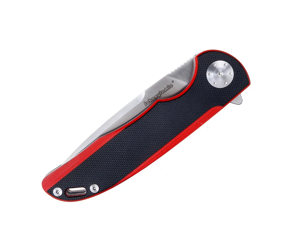JohnnyJamie Persici Type B 3.7" D2 blade Black&Red G10 Handle Tactical flipper Hunting Folding Survival Camping pocket EDC Knife