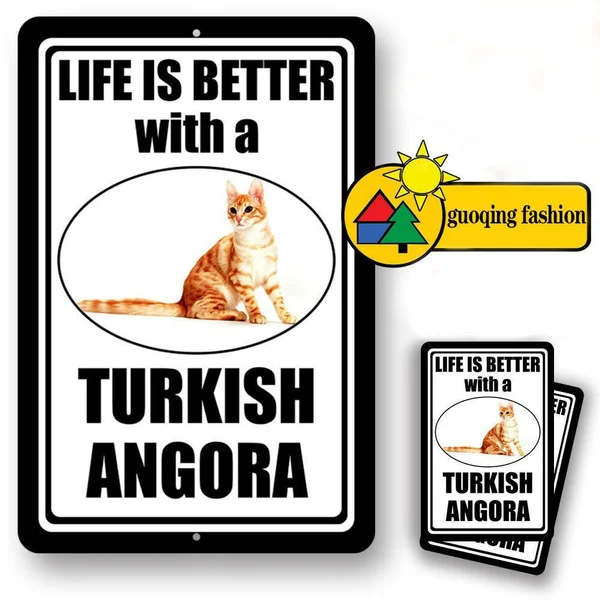 Life Is Better With A Turkish Angora Cat Man Cave Home Sign Tin Metal Novelty | Дом и сад