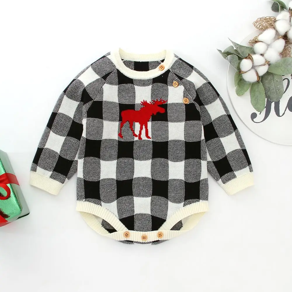 

Winter Newborn Baby Clothes Fashion Christmas Knitted Boy Girl Bodysuit Long Sleeve Infant Kids Jumpsuits Children Sweater 0-18M