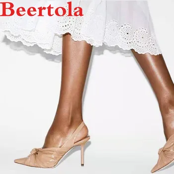 

Slingbacks Women's Sandals Pointed Toe Butterfly-knot Elastic Band Dress Shoes Women Runway Catwalk Silver Red Ladies High Heels