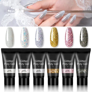 

6 Colors Nail Gel Glitter UV LED Builder Gel Tips Enhancement Quick Nail Extension Gel Nail Art Shiny Glitter Nail Gel
