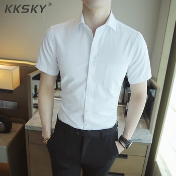 

White Shirt Men's Short-sleeved Thin Section Business Casual Solid Color Work Clothes Youth To Work Black Shirt Tide Male Shirt
