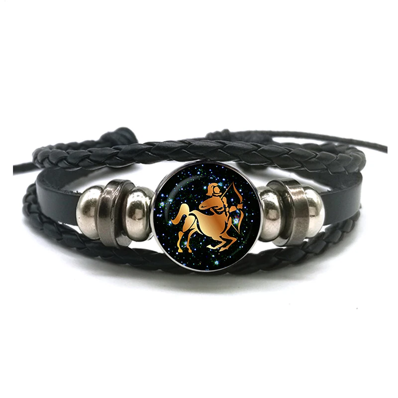 12 Zodiac Signs Leather Bracelet for Men Women Virgo Libra Scorpio Aries Taurus Braided Rope Bracelets Birthday Gift Wholesale