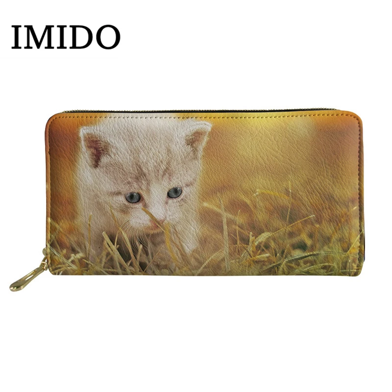 IMIDO/ модный кошелек для женщин с милым животным котом, 3D принт, Длинные кошельки из кожи, женские водонепроницаемые кошельки из искусственной кожи для девочек, сумки для телефона - Цвет: WLL1774Z21