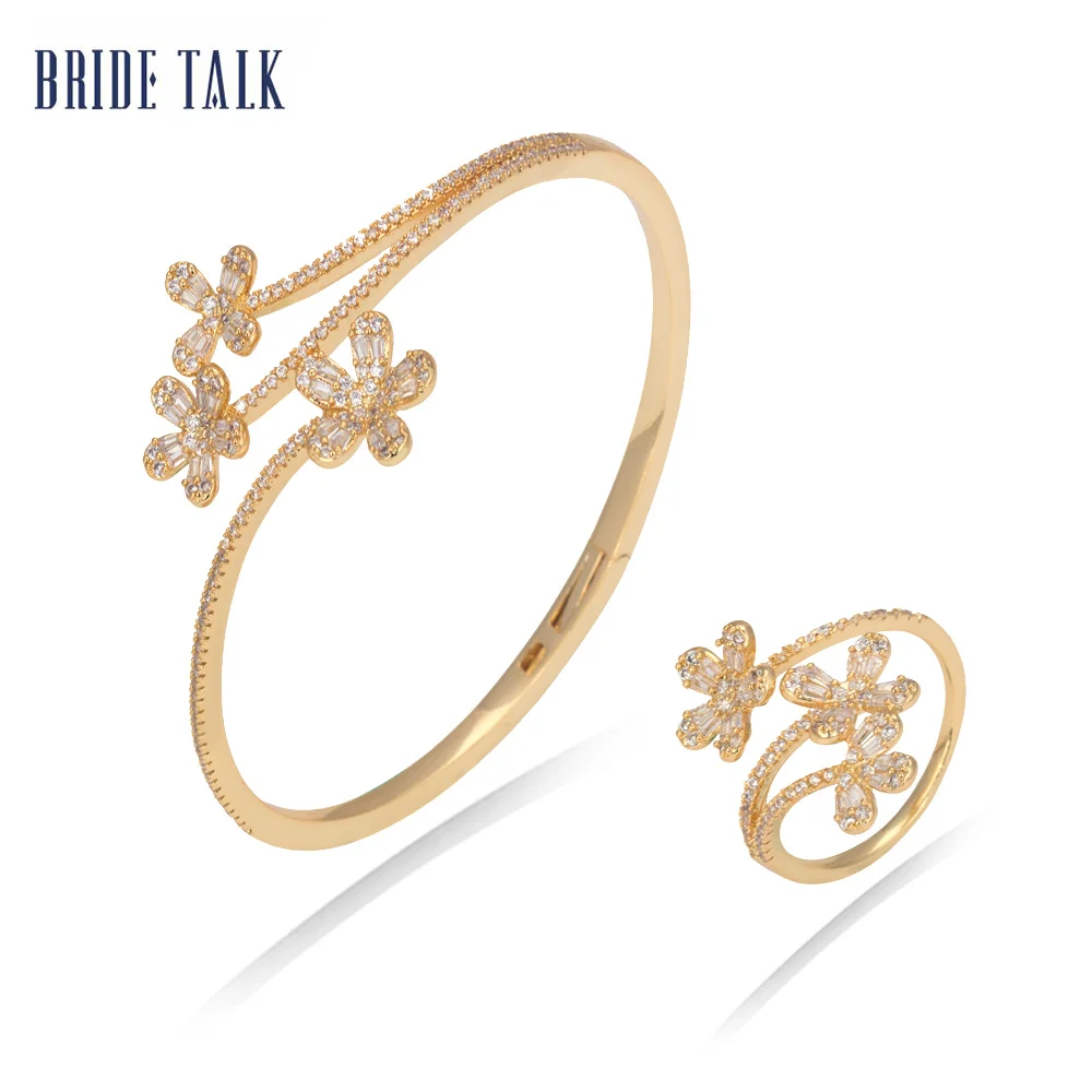 

BRIDE TALK New Women Accessory Design Unique Cubic Zircon Adjustable Bangle Ring Sets For Women Wedding Party Luxury Gift
