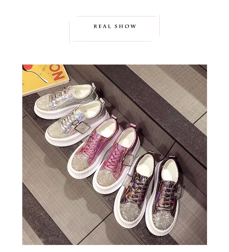 Brand Women Sneakers Slip on Fashion Platform Flats for Lady Spring Autumn Summer Slipony Rhinestone Blingbling Casual Shoes