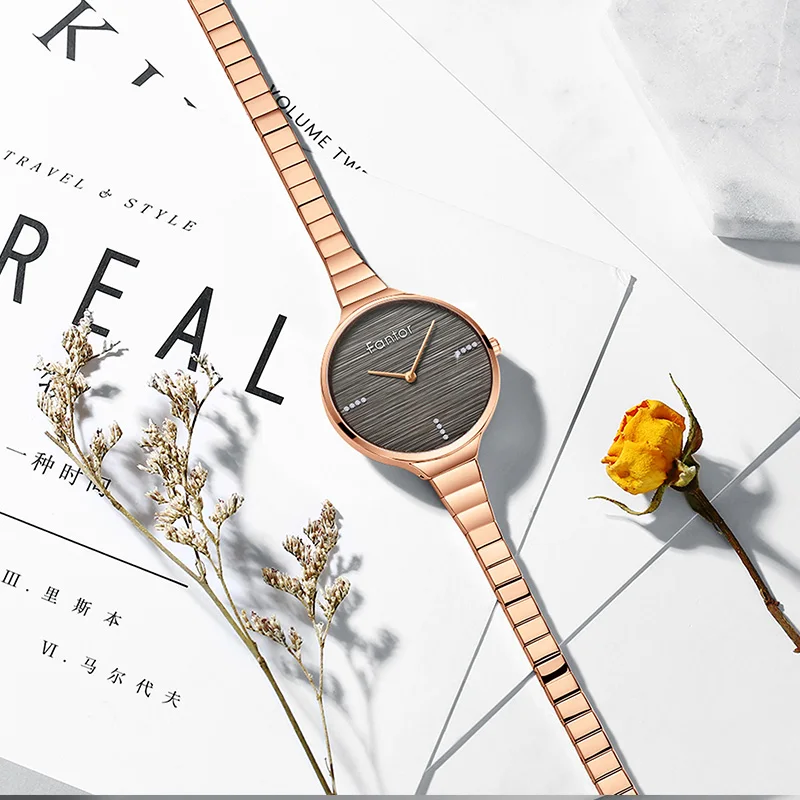 Relogio Feminino Fantor брендовые модные элегантные женские часы водонепроницаемый браслет рифленая нержавеющая сталь Женские кварцевые наручные часы