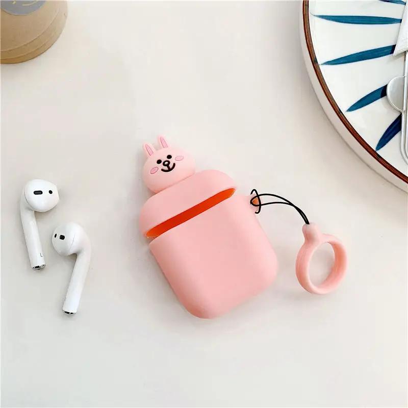B Для Apple AirPods Earpods чехол 3D милый мультяшный Лев персик коричневый Медведь Кролик кошка собака щенок беспроводной чехол для наушников для Airpods 2 - Цвет: B