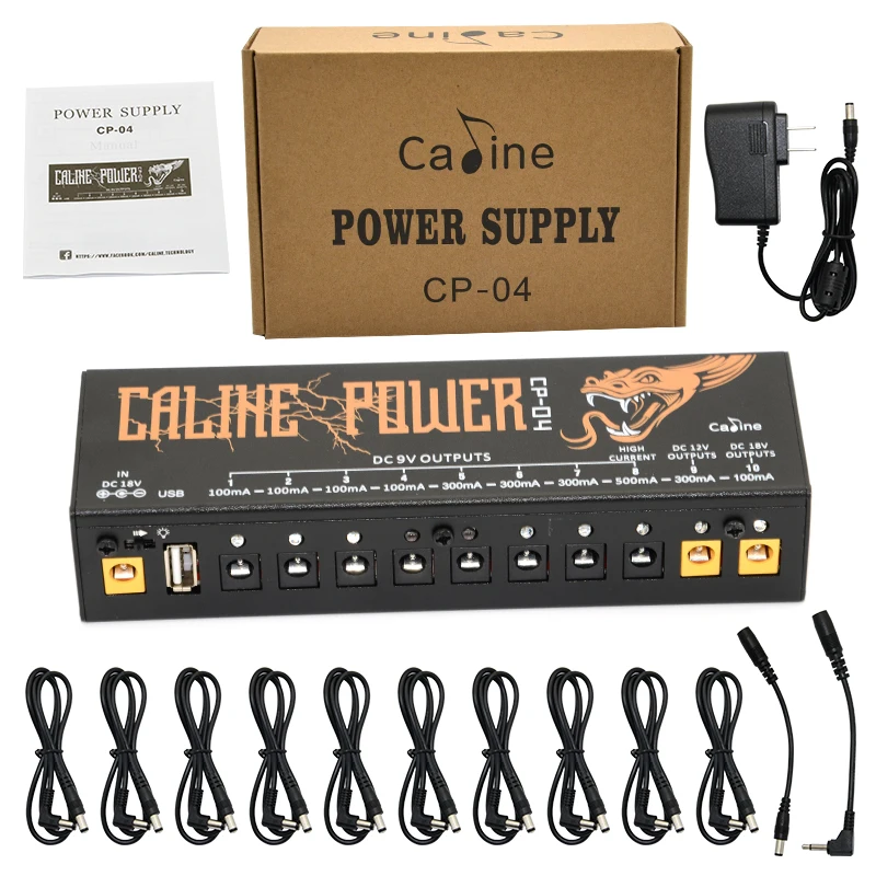 Guitar Effect Pedal Power Supply 10 Isolated Outputs (9V, 12V, 18V) Short Circuit /Overcurrent Protection Caline CP-04