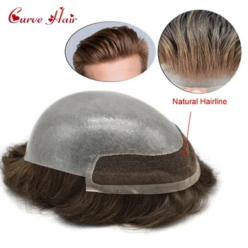 

Lace Toupee for Men Thin Skin Men Hair System Indian Remy Hair Pieces 8X10" thin Skin hair wig