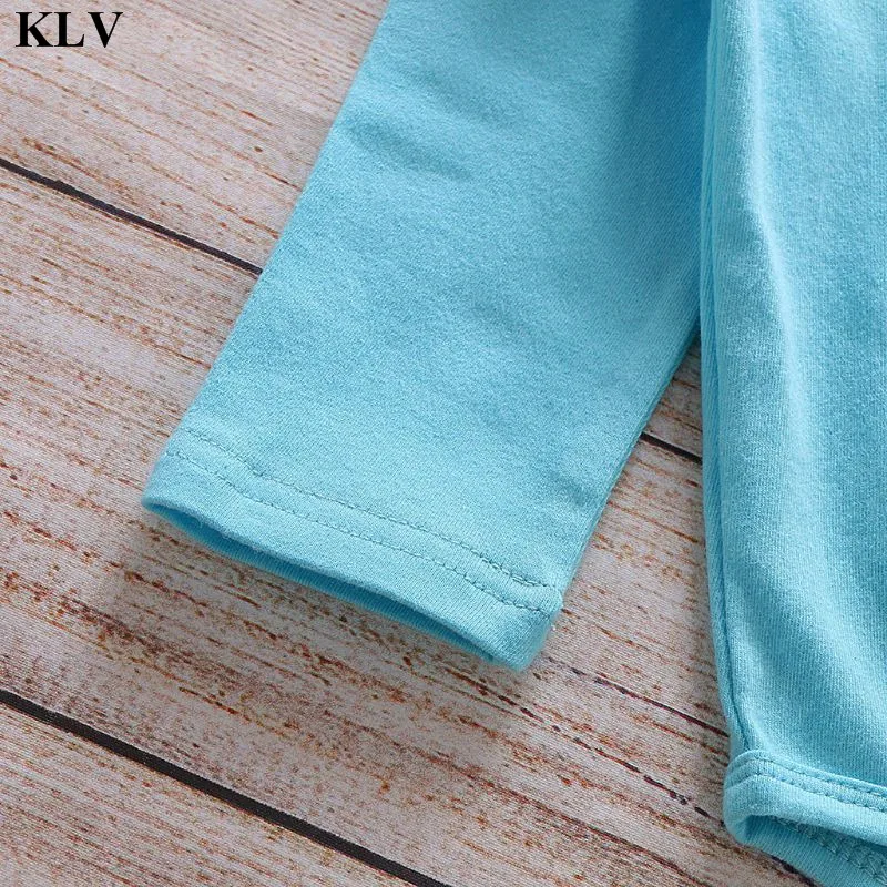 KLV одежда из 3 предметов для маленьких девочек, комбинезон с длинными рукавами и оборками с буквенным принтом+ штаны с цветочным принтом+ повязка на голову, Одежда для новорожденных 0-18 месяцев