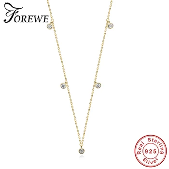 

Forewe Luxury 925 Sterling Silver Round CZ Station Choker Necklace 18K Gold Plated Lovely Necklace for Women Fashion Jewelry