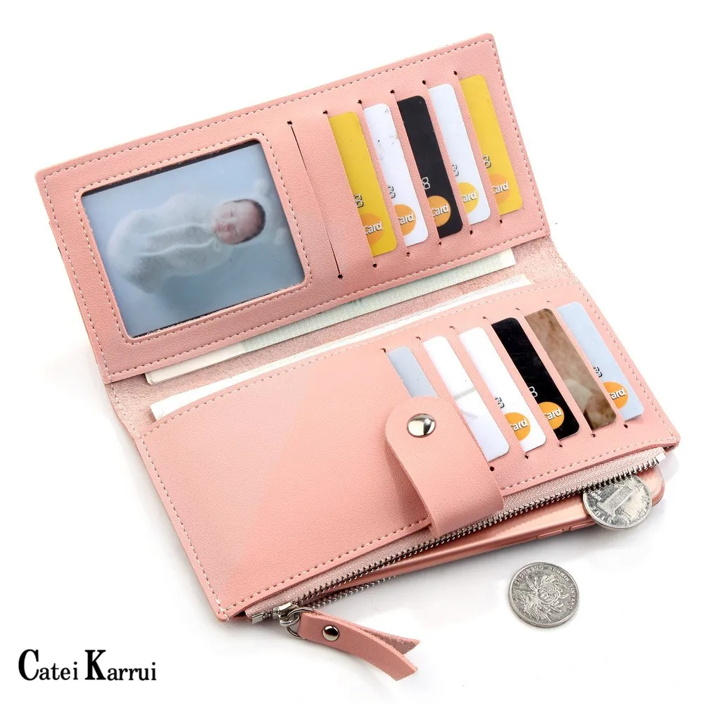 

Catei Karrui New Ladies long wallet Korean version multi-card clutch bag buckle coin purse zipper wallet mobile phone bag soft