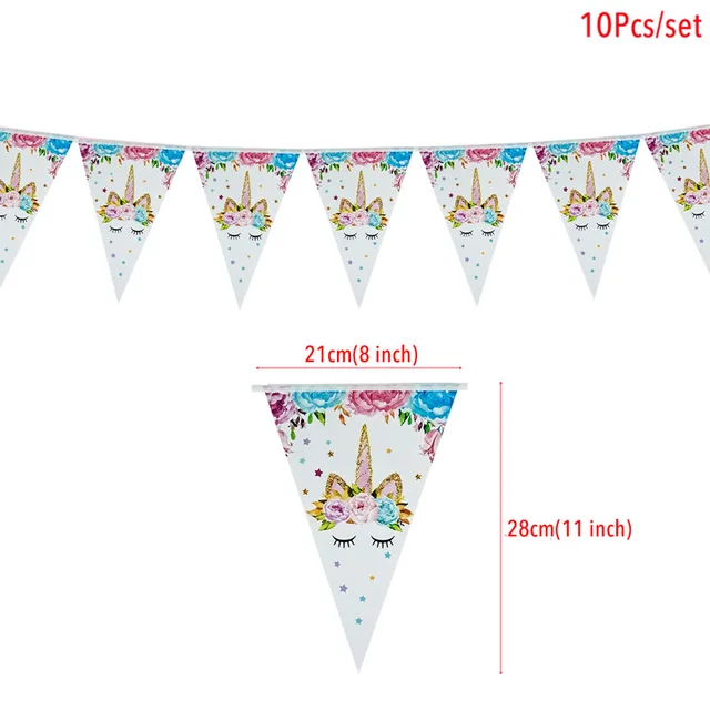 Paper Unicorn 1st Birthday Banner Happy Birthday Party Decorations Kids Little Mermaid Flag Baby Shower Banner Wedding Garland Flower Unicorn 2