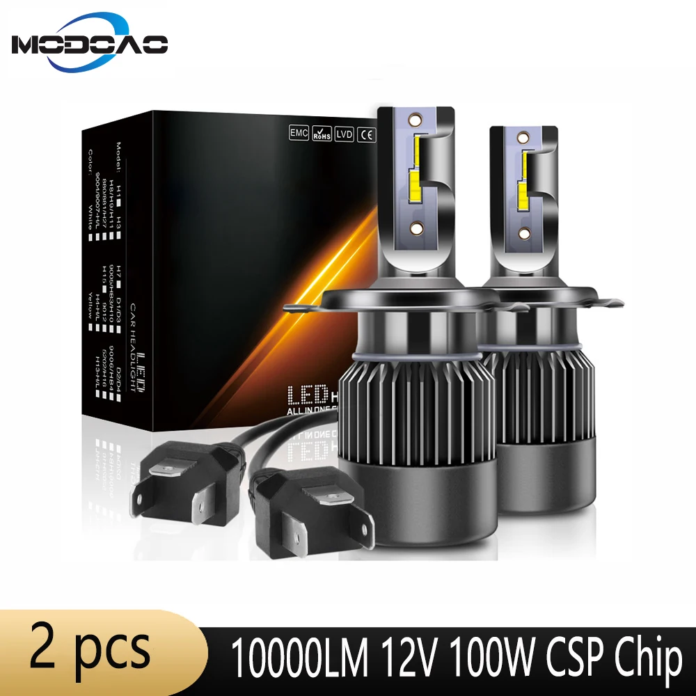 

2PCS Auto Car Headloght H7 CSP Fog Light Bulb H1 H4-H/L H8 H9 H11 9005/HB3 9006/HB4 100W 10000LM 6000K 12V Car LED Headlight