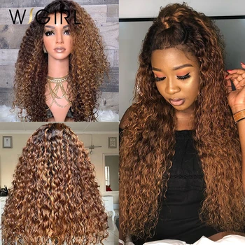 

wigirl ombre color water curly Remy 13x1 6x1 T Part highlight deep wave colored brown 1B/30 Frontal wig pre plucked