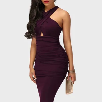 Solid color sleeveless top v-neck dress irregular high-waisted dress for ladies 2