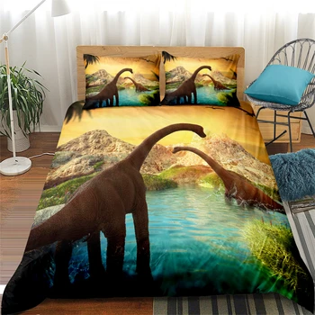 

3D Digital Printing Bedcloth Bedding Linen Set Children Boys Bedclothes Duvet Cover Set Bed Decoration Dinosaur Adults Bed Set