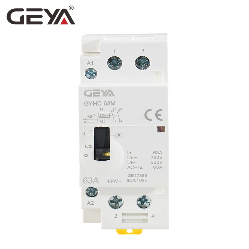 GEYA GYHC 2P 40A 63A 2NO или 2NC Бытовая модульная din-рейка монтаж контактор переменного тока AC220V 230V ручное управление