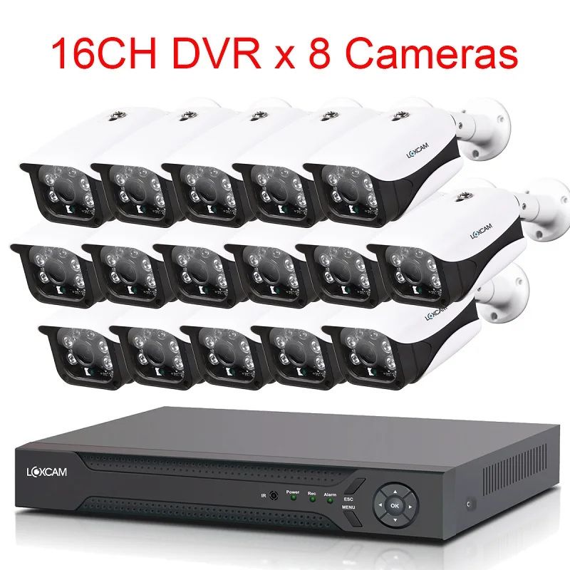 LOXCAM H.265+ 16CH 4K Ultra HD CCTV камера системы 8MP наружная IP66 Камера Безопасности ИК ночного видения камера видеонаблюдения комплект - Цвет: 16CH DVR x 16 Camera