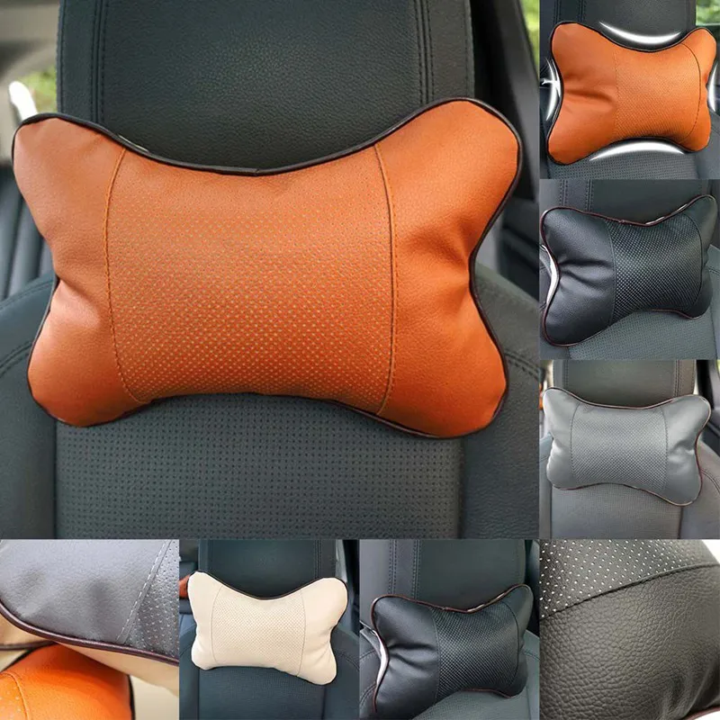 

Car Neck Pillow Seat Waist Support Headrest PU Leather Auto Head Neck Pillows Four Season Universal Auto Interior Accessories