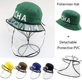 

2020 Transparent Mask Children Bucket Hat Anti-spitting Protective Hat Dustproof Cover Kid Boy Girl Fisherman Cap Hat Anti