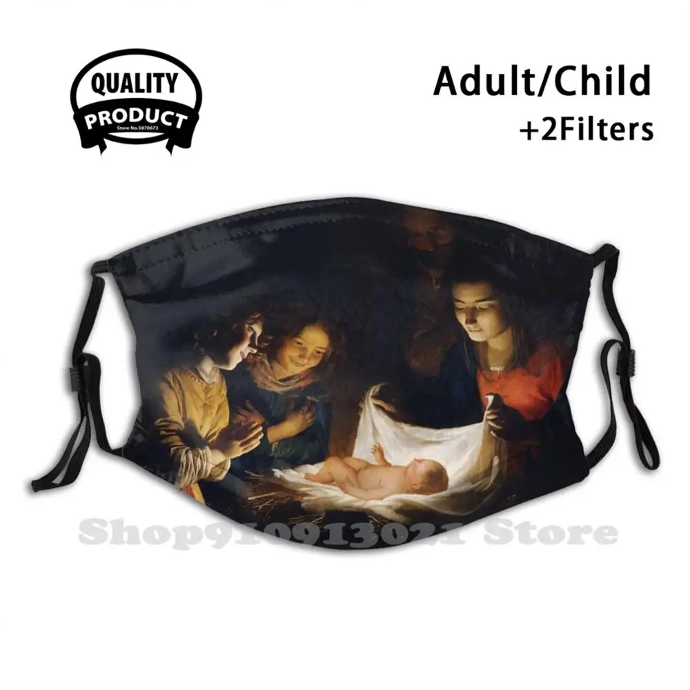 Adoration Of Christ Child Cycling Skiing Hiking Camping Sport Scarf Adorazione Del Bambino Adoration Christ Child Shepherd mens infinity scarf Scarves