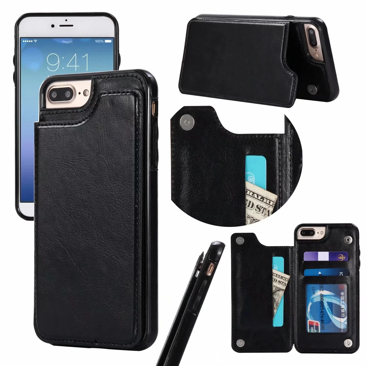 

Fashion Business Slot Leather Phone Case for iPhone 7 8 Plus 11 12 13 14 Pro MAX XS XR XS MAX Cover Holder Wallet Case Fundas